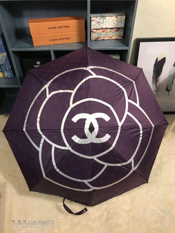 CHANEL香奈兒傘 火爆新款 山茶花搭配經典的香奈兒LOGO 珍珠球手柄 晴雨傘 防曬隔熱 防紫外線  zm1057